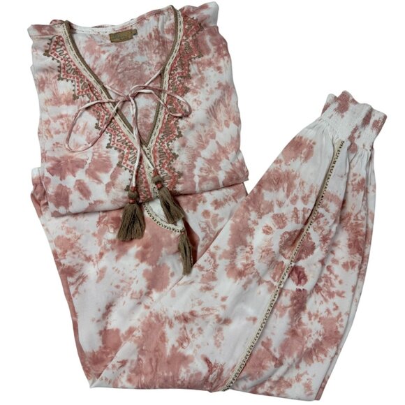 LARGE Skemo Marrakech Blush Boho Tie Dye Maxi Kaftan Dress Jaiper Harem Pant Set - Picture 2 of 12